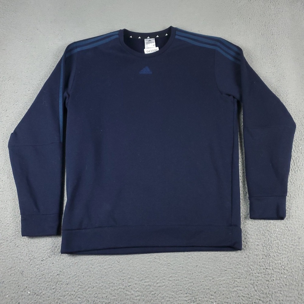 Adidas Sweater Mens Large Blue Logo Casual Pullover Sweatshirt Navy L